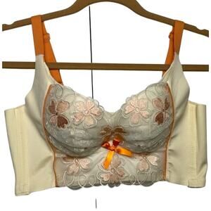 Lace Push Up Bra Floral Longline Small Bustier Yellow Bow Cottage Romantic